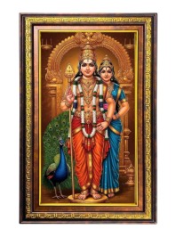 Lord Karthikeya And Valli Digital Golden Balck Color Photo Frame | Hindu Religious Wall Decor | 14x20 Inches - Inspirational Wall Art For Office, Home Decor - Ideal Spiritual Gift (F16474)