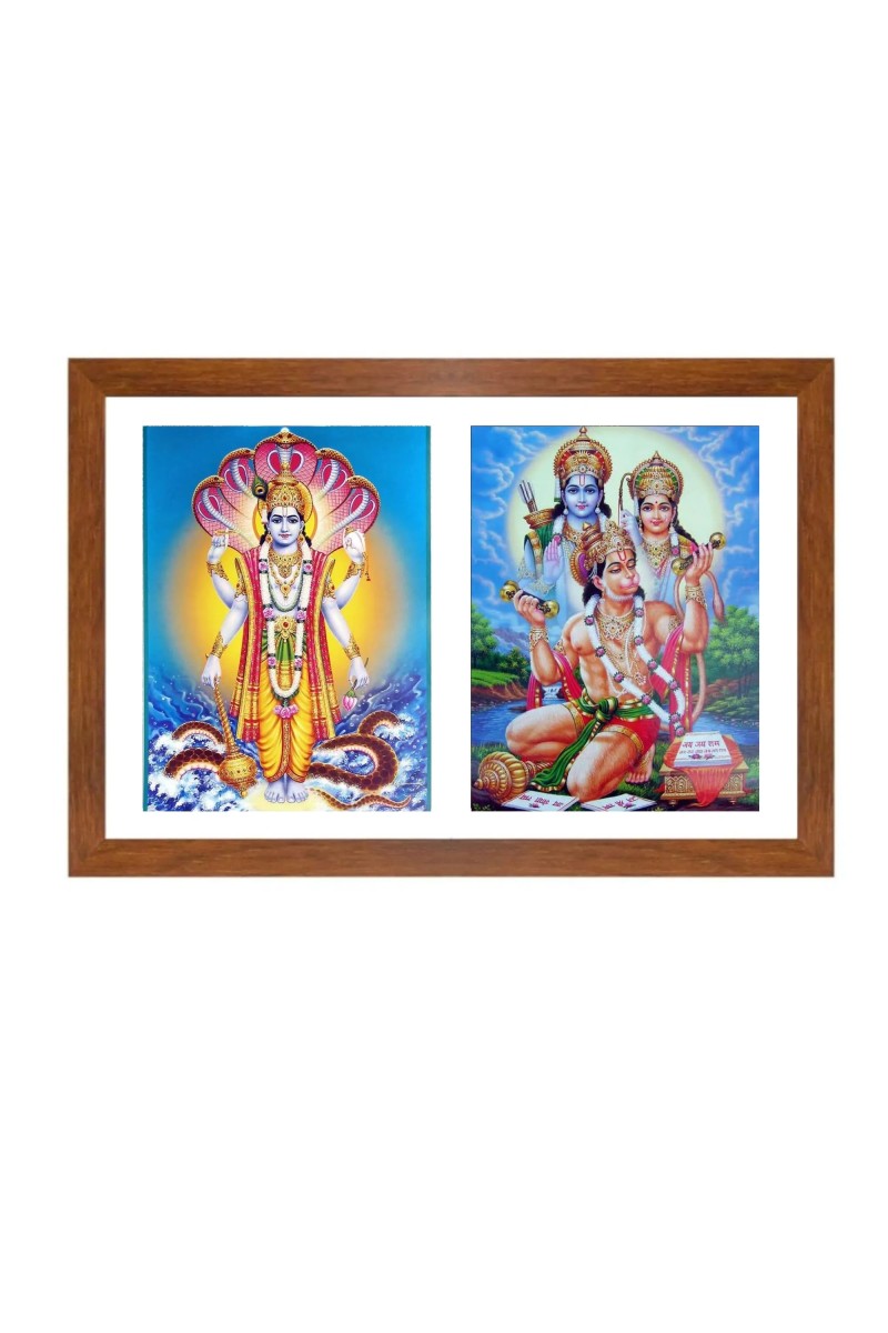 Lord Vishnu, Ram-Sita, and Bajrangbali Colored Photo | Hindu Wall Art | Perfect for Home, Temple, Puja room | Spiritual Gift for Devotees