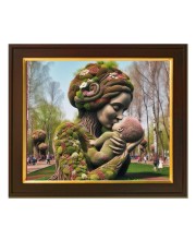 Hitech Sales Mother Nature kissing Nature Child ai Photo with Beautiful 12X10 in synthetic Wood Frame With Glass Tabletop Wallmount display for home office Room decor Gift for all occations