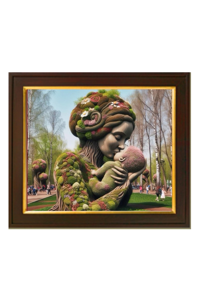 Hitech Sales Mother Nature kissing Nature Child ai Photo with Beautiful 12X10 in synthetic Wood Frame With Glass Tabletop Wallmount display for home office Room decor Gift for all occations