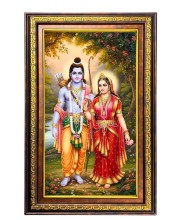Lord Rama Sita Digital Golden Balck Color Photo Frame | Hindu Religious Wall Decor | 10x16 Inches - Inspirational Wall Art For Office, Home Decor - Ideal Spiritual Gift (F16714)