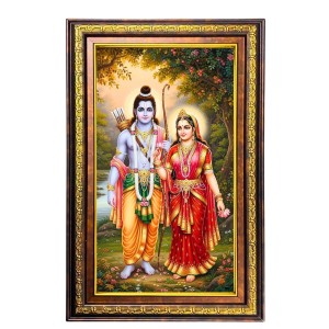 Lord Rama Sita Digital Golden Balck Color Photo Frame | Hindu Religious Wall Decor | 18x24 Inches - Inspirational Wall Art For Office, Home Decor - Ideal Spiritual Gift (F16714)