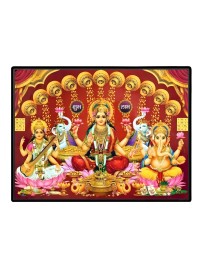 Lord Ganesha Maa Laxmi Sarswati Laminated Photo - 5x7 Inches, Divine Blessings For Home & Office And Temple Decoration (F16136)