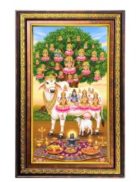 Kamadhenu Digital Golden Balck Color Photo Frame | Hindu Religious Wall Decor | 12x18 Inches - Inspirational Wall Art For Office, Home Decor - Ideal Spiritual Gift (F16787)