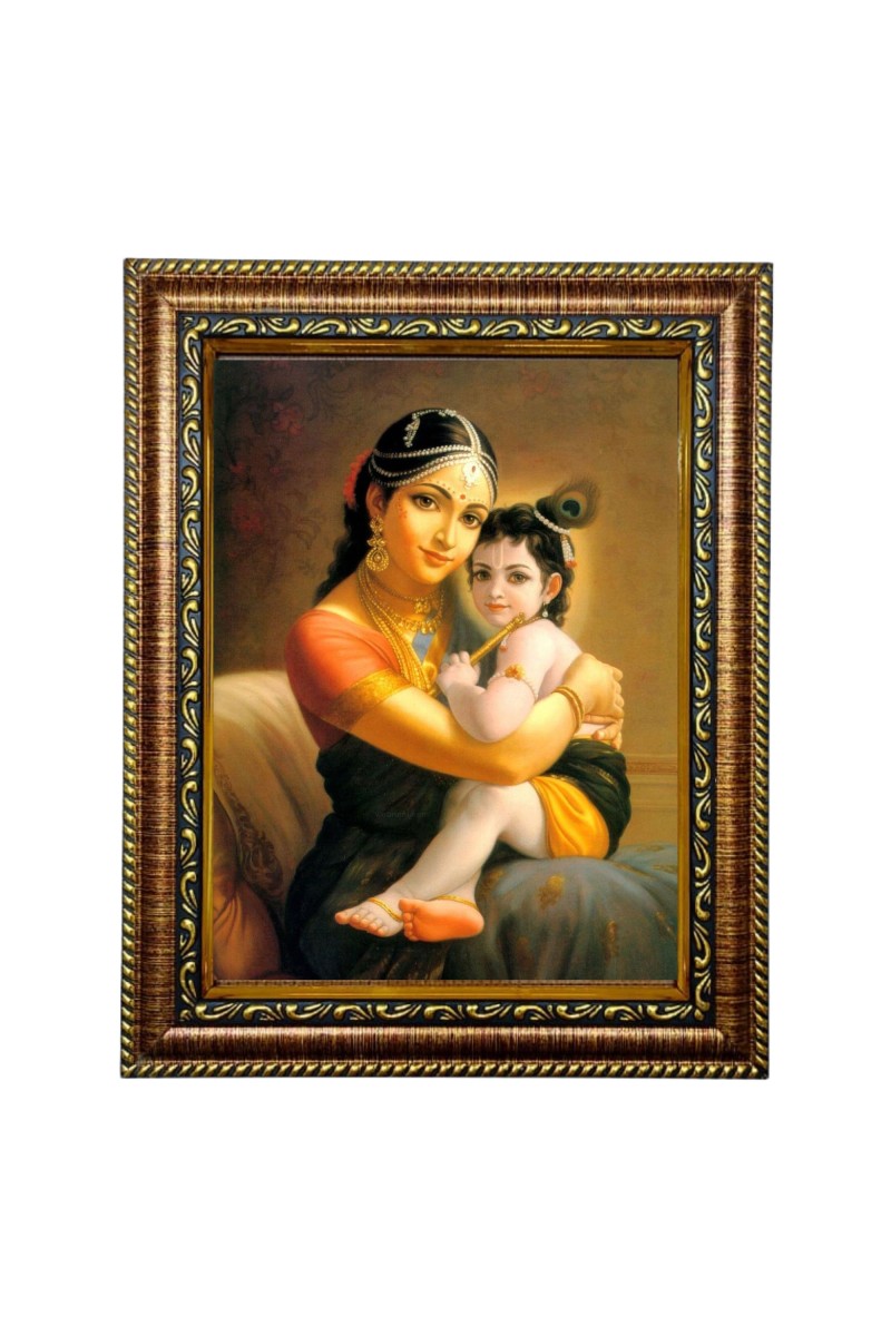 HiTech Sales Lord Krishna with mother Divine Krishna and Mata photo frame for Office, Wall/Table, Study room & living room, gifts | PVC Frame & Front Face - Glass (10 x 8 in)