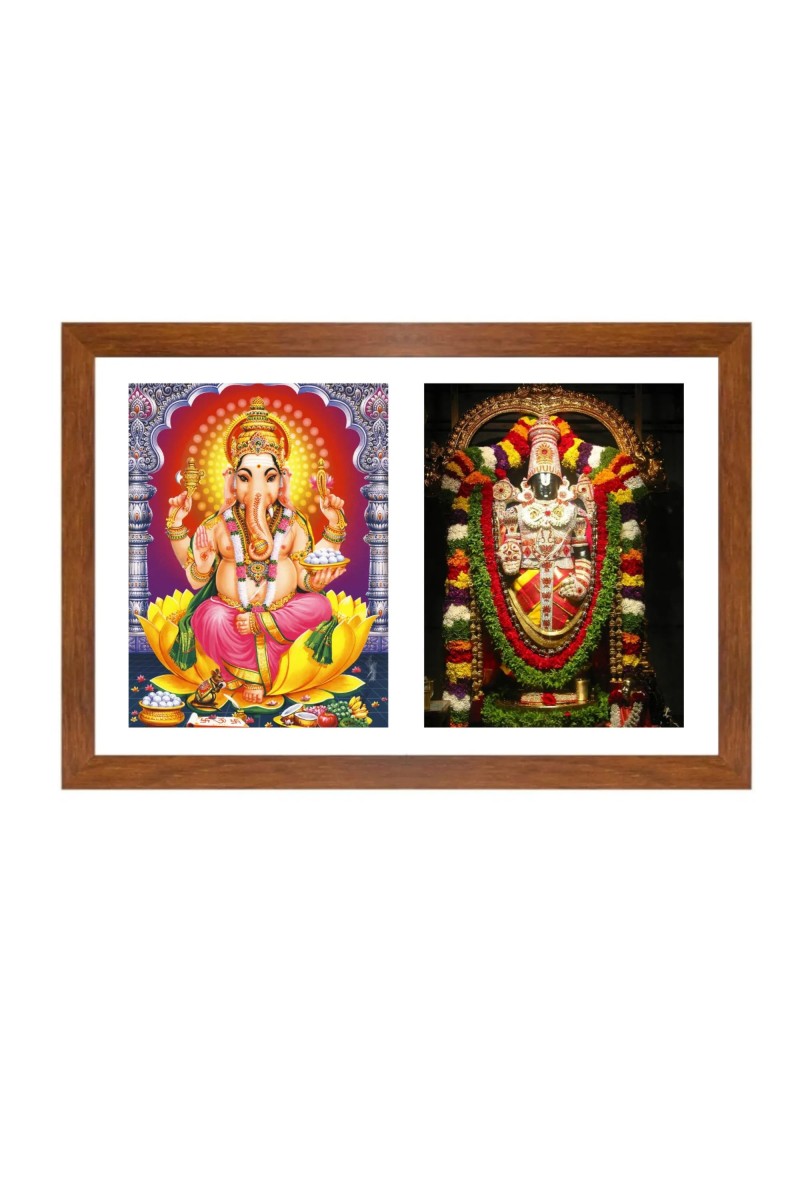 Lord Ganesh and Tirupati Balaji Colored Photo in One Frame |Hindu Wall Art | Perfect for Home, Temple, Puja room | Spiritual Gift for Devotees