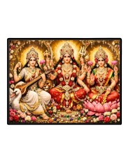 Lord Ganesha Maa Laxmi Saraswati Laminated Photo - 7x9 Inches, Divine Blessings For Home & Office And Temple Decoration (F16137)