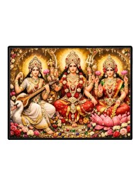 Lord Ganesha Maa Laxmi Saraswati Laminated Photo - 7x9 Inches, Divine Blessings For Home & Office And Temple Decoration (F16137)