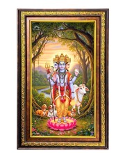 Lord Dattatreya Digital Golden Balck Color Photo Frame | Hindu Religious Wall Decor | 10x16 Inches - Inspirational Wall Art For Office, Home Decor - Ideal Spiritual Gift (F16871)