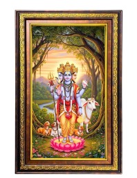 Lord Dattatreya Digital Golden Balck Color Photo Frame | Hindu Religious Wall Decor | 10x16 Inches - Inspirational Wall Art For Office, Home Decor - Ideal Spiritual Gift (F16871)