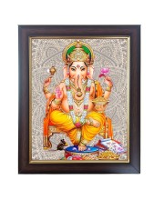 Hitech Sales Shri Shri Ganeshji Photo Frame for Pooja Room, Temple Decor, Home Decoration and Gift (Wall and Tabletop, Rectangular, Polystyrene Frame, Printed Photo, 24 x 29 cm, Black)