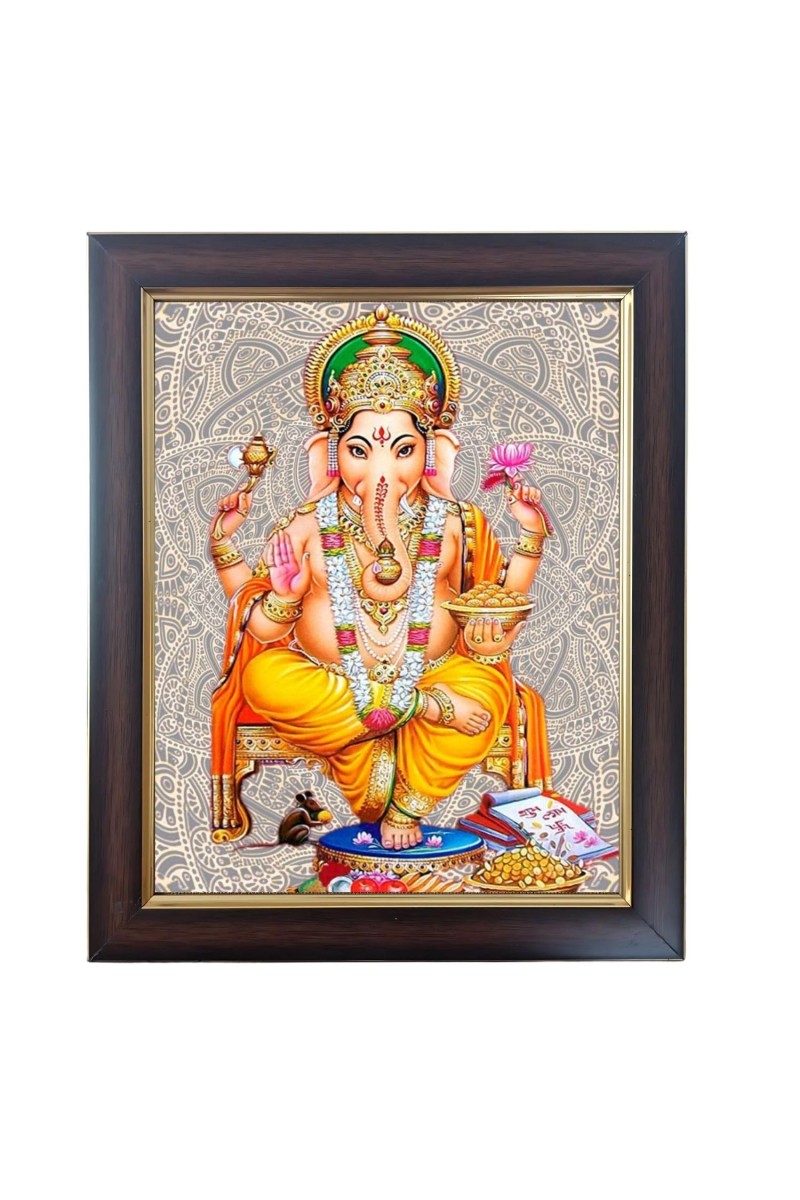 Hitech Sales Shri Shri Ganeshji Photo Frame for Pooja Room, Temple Decor, Home Decoration and Gift (Wall and Tabletop, Rectangular, Polystyrene Frame, Printed Photo, 24 x 29 cm, Black)