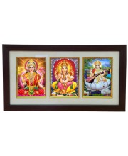 Hi Tech Sales Dhan-Laxmi, Ganesh, Saraswati photo frame || Three pictures in one Frame || Laminated photo frame for wall, living room, gifts (synthetic wood Base and Front Laminated)