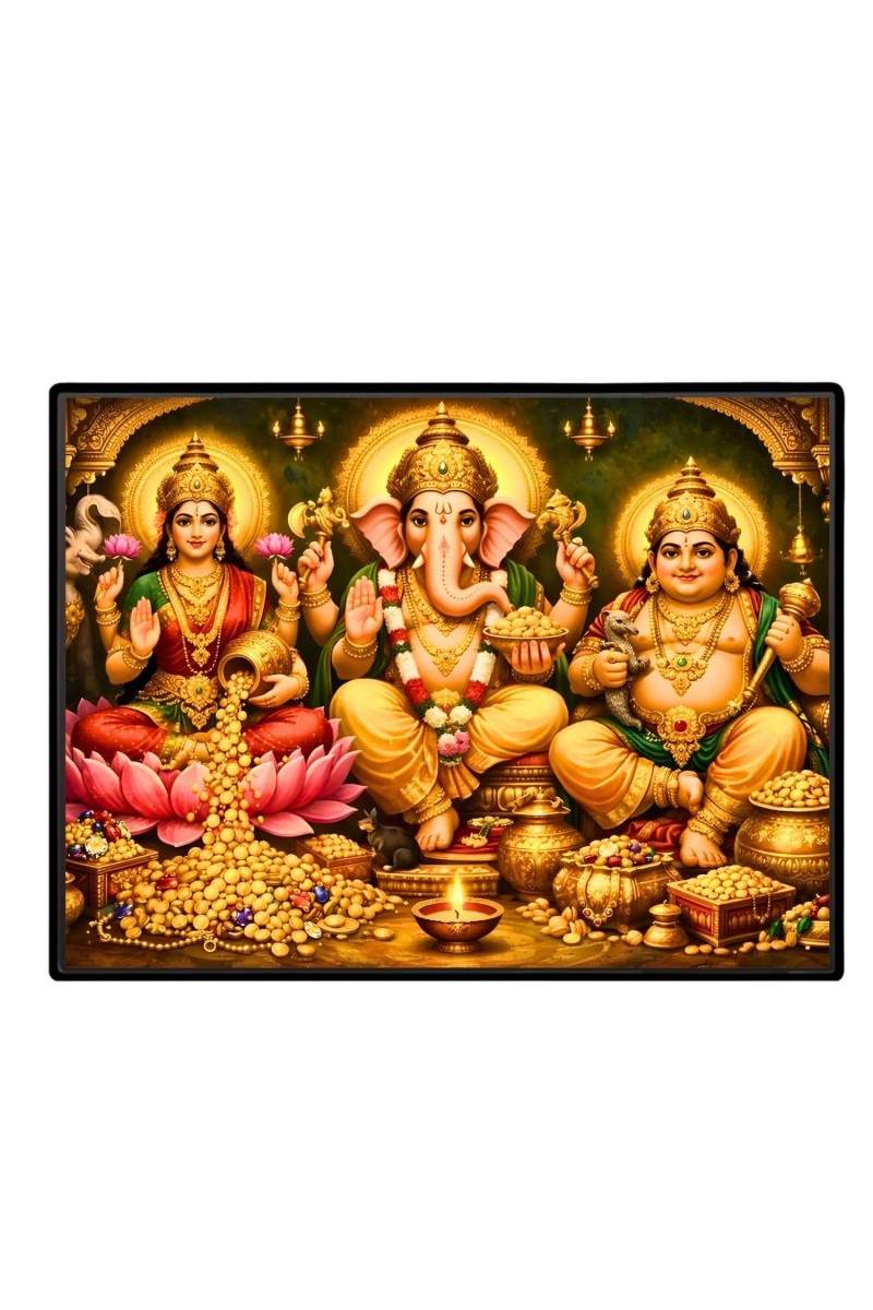 Lord Ganesha Maa Laxmi Saraswati Laminated Photo - 7x9 Inches, Divine Blessings For Home & Office And Temple Decoration (F16144)