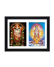 Sri Sri Tirupati Balaji and Sri Sri Lord Vishnu two colored Photos in One Frame | Spiritual Devotional Wall Art | Photos for puja room, wall and table top