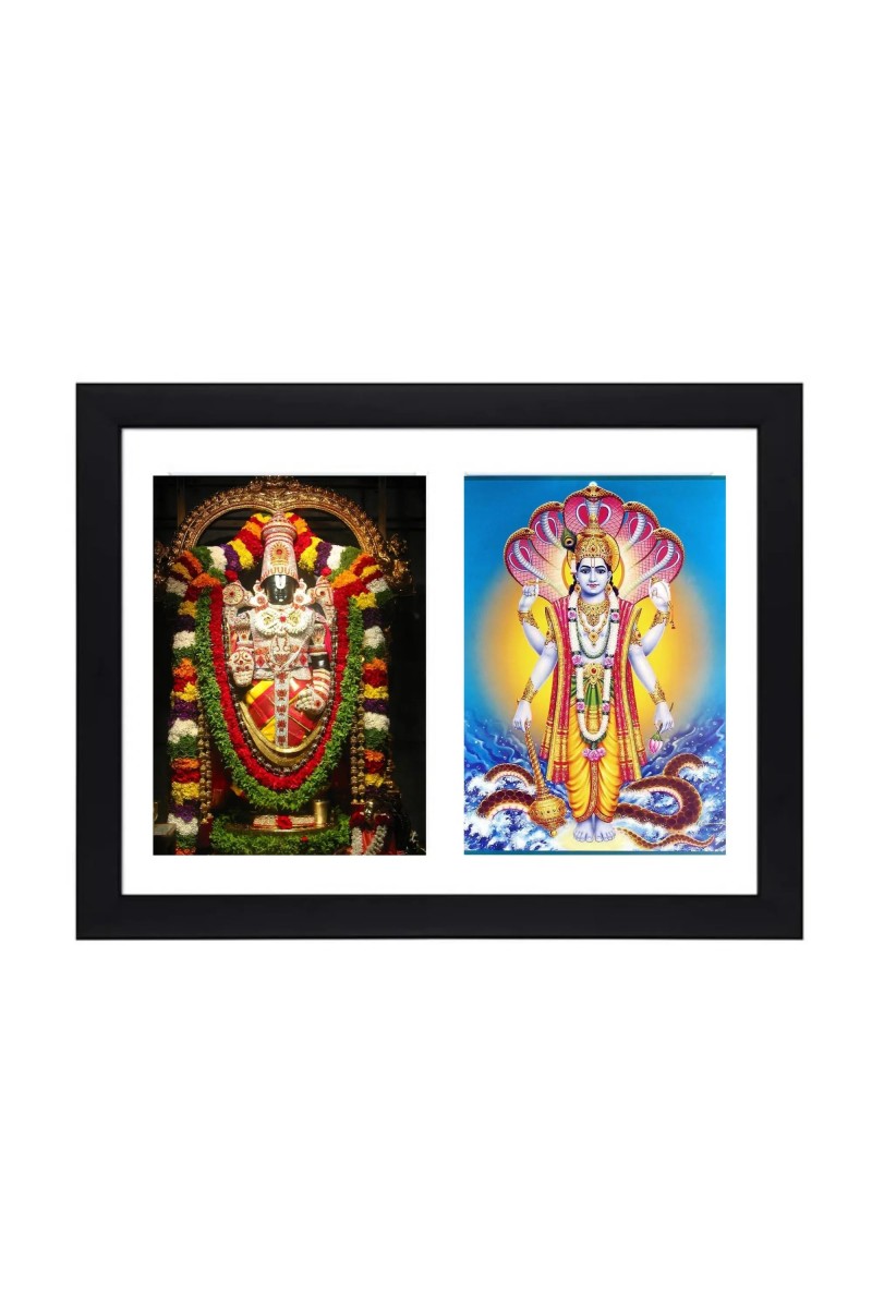 Sri Sri Tirupati Balaji and Sri Sri Lord Vishnu two colored Photos in One Frame | Spiritual Devotional Wall Art | Photos for puja room, wall and table top