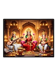 Lord Ganesha Maa Laxmi Sarswati Laminated Photo - 9x11 Inches, Divine Blessings For Home & Office And Temple Decoration (F16147)