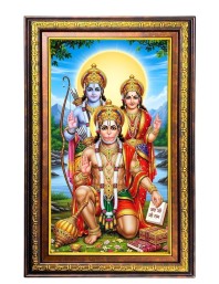 Lord Rama Sita And Hanuman Digital Golden Balck Color Photo Frame | Hindu Religious Wall Decor | 10x16 Inches - Inspirational Wall Art For Office, Home Decor - Ideal Spiritual Gift (F16461)