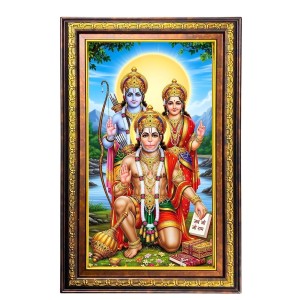 Lord Rama Sita And Hanuman Digital Golden Balck Color Photo Frame | Hindu Religious Wall Decor | 10x16 Inches - Inspirational Wall Art For Office, Home Decor - Ideal Spiritual Gift (F16461)