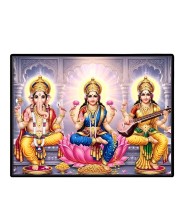 Lord Ganesha Maa Laxmi Saraswati Laminated Photo - 7x9 Inches, Divine Blessings For Home & Office And Temple Decoration (F16142)