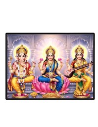 Lord Ganesha Maa Laxmi Sarswati Laminated Photo - 7x9 Inches, Divine Blessings For Home & Office And Temple Decoration (F16142)
