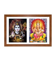 Sacred Lord Shiva and Lord Ganesh Colored Photo in One Frame | Ideal for Home, Temple, Puja room or Meditation Room | Spiritual Decoration and Gift for Devotees
