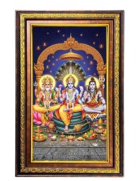 Bramha Vishnu Shiva Digital Golden Balck Color Photo Frame | Hindu Religious Wall Decor | 10x16 Inches - Inspirational Wall Art For Office, Home Decor - Ideal Spiritual Gift (F16922)