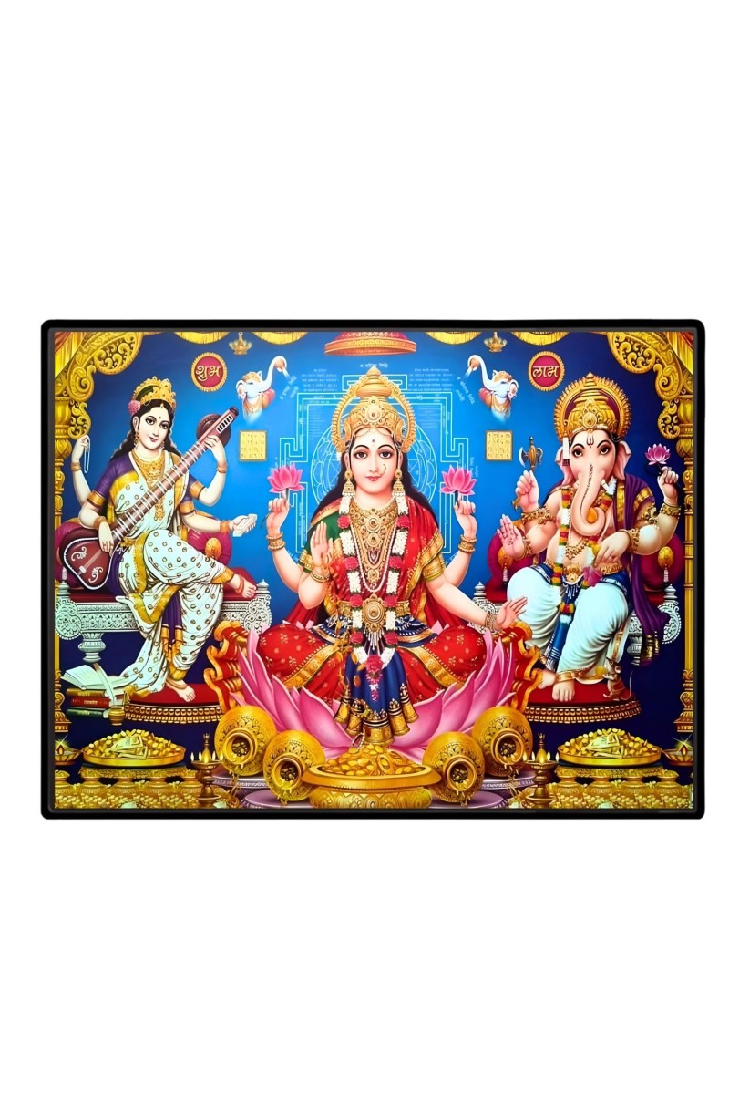 Lord Ganesha Maa Laxmi Sarswati Laminated Photo - 9x11 Inches, Divine Blessings For Home & Office And Temple Decoration (F16122)
