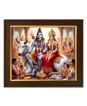Hitech Sales Shiv Parvati Sitting Together ai Photo with Beautiful 12X10 in synthetic Wood Frame With Glass Tabletop Wallmount display for home office Room decor Gift for all occations