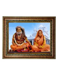 HiTech Sales Sadguru Sri Sri Bijay Krishna Goswami with wife Yogmaya Painting for Living Room, Home Decor, Bedroom, Office with PVC Frame & Front Face - Glass (10 x 8 in)