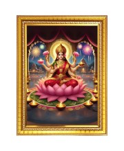 Maa Lakshmi Photo Frame - 12x16 Inches, Brown Wooden Frame for Home, Office & Temple Decoration