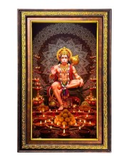 Lord Hanuman Digital Golden Balck Color Photo Frame | Hindu Religious Wall Decor | 12x18 Inches - Inspirational Wall Art For Office, Home Decor - Ideal Spiritual Gift (F16567)