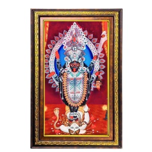 Ma Kali Matha Digital Golden Balck Color Photo Frame | Hindu Religious Wall Decor | 18x24 Inches - Inspirational Wall Art For Office, Home Decor - Ideal Spiritual Gift (F16509)