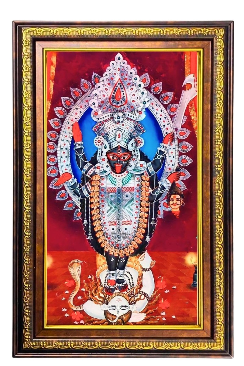 Ma Kali Matha Digital Golden Balck Color Photo Frame | Hindu Religious Wall Decor | 16x22 Inches - Inspirational Wall Art For Office, Home Decor - Ideal Spiritual Gift (F16509)