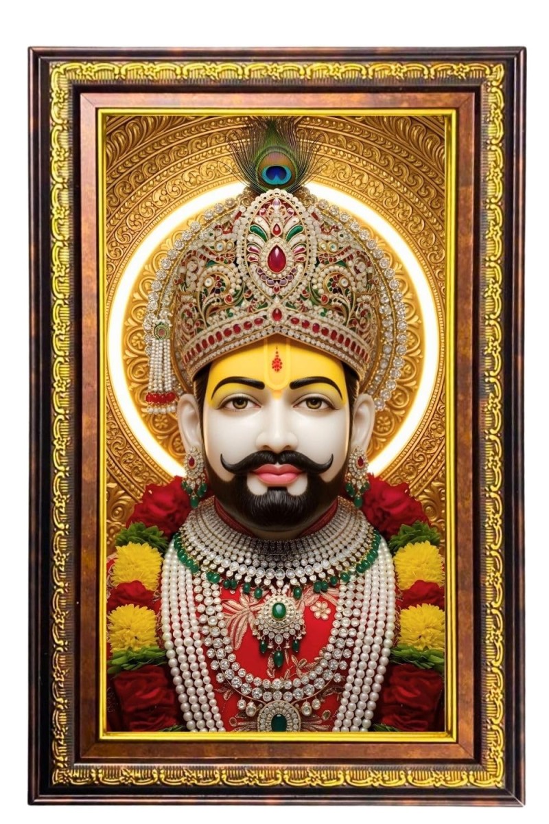 KhatuShyam Baba Digital Golden Balck Color Photo Frame | Hindu Religious Wall Decor | 12x18 Inches - Inspirational Wall Art For Office, Home Decor - Ideal Spiritual Gift (F16476)
