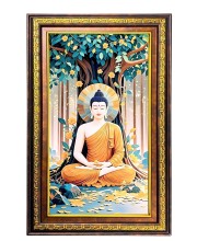 Serene Buddha Digital Golden Balck Color Photo Frame | Hindu Religious Wall Decor | 16x22 Inches - Inspirational Wall Art For Office, Home Decor - Ideal Spiritual Gift (F16483)