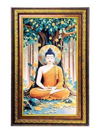 Serene Buddha Digital Golden Balck Color Photo Frame | Hindu Religious Wall Decor | 16x22 Inches - Inspirational Wall Art For Office, Home Decor - Ideal Spiritual Gift (F16483)