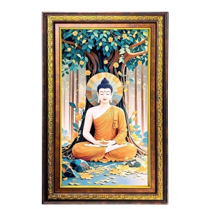 Serene Buddha Digital Golden Balck Color Photo Frame | Hindu Religious Wall Decor | 16x22 Inches - Inspirational Wall Art For Office, Home Decor - Ideal Spiritual Gift (F16483)