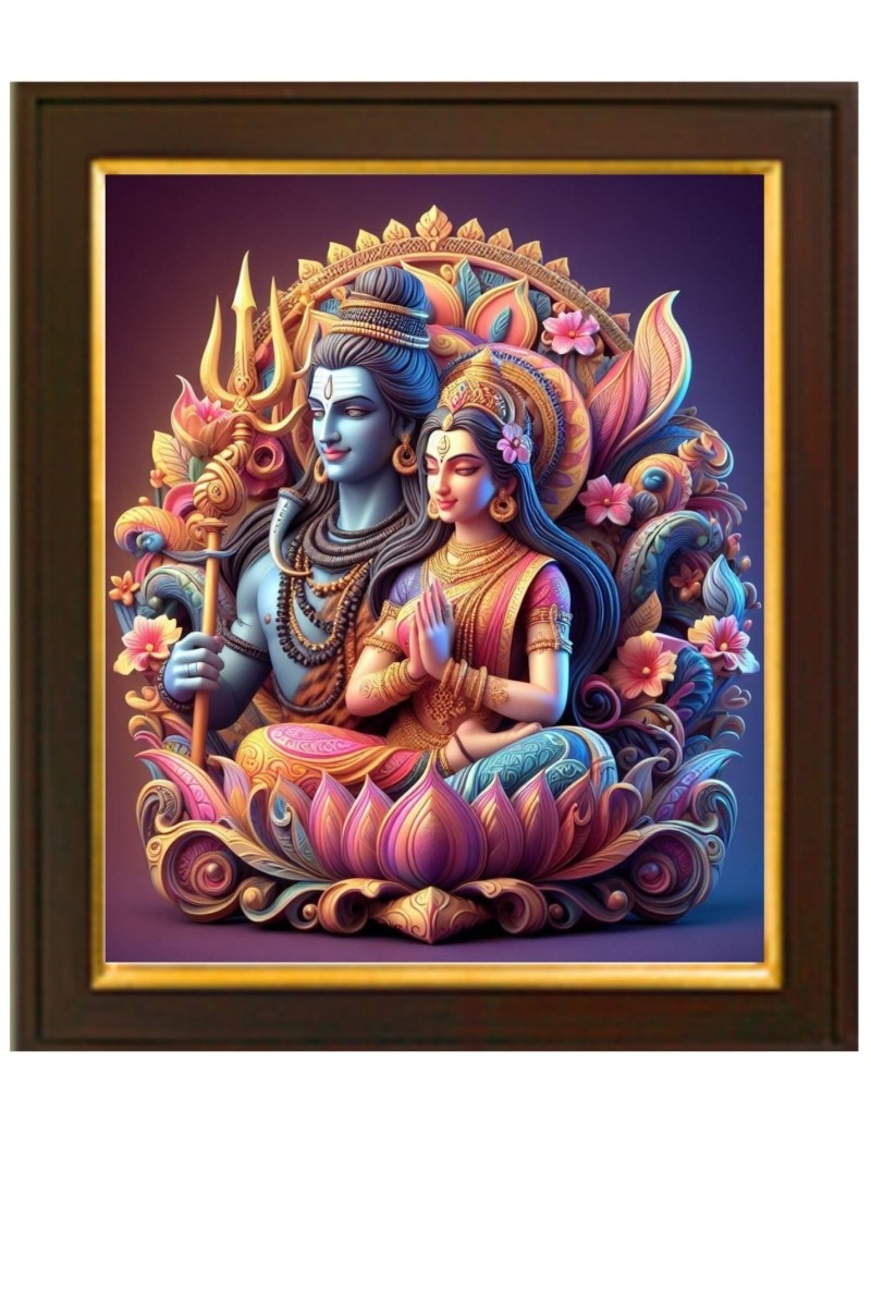 HI Tech Sales Modern Art Shiv Parvati Photo Frames Wall Room and Home Office Decoration Gift Made Up of Digital Painting with Frame (10X12 INCH)
