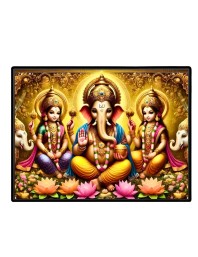 Lord Ganesha Maa Laxmi Sarswati Laminated Photo - 7x9 Inches, Divine Blessings For Home & Office And Temple Decoration (F16131)