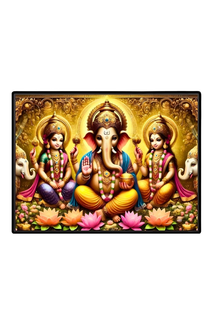 Lord Ganesha Maa Laxmi Saraswati Laminated Photo - 7x9 Inches, Divine Blessings For Home & Office And Temple Decoration (F16131)