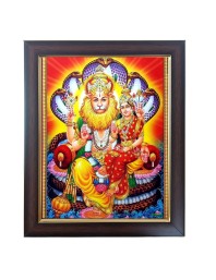 Hitech Sales Laxmi Narasimha Swamy Photo Frame for Pooja Room, Temple Decor, Home Decoration and Gift (Wall and Tabletop, Rectangular, Polystyrene Frame, Printed Photo, 24 x 29 cm, Black)
