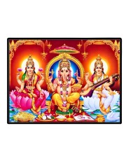 Lord Ganesha Maa Laxmi Saraswati Laminated Photo - 7x9 Inches, Divine Blessings For Home & Office And Temple Decoration (F16132)