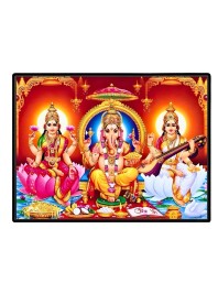 Lord Ganesha Maa Laxmi Sarswati Laminated Photo - 7x9 Inches, Divine Blessings For Home & Office And Temple Decoration (F16132)