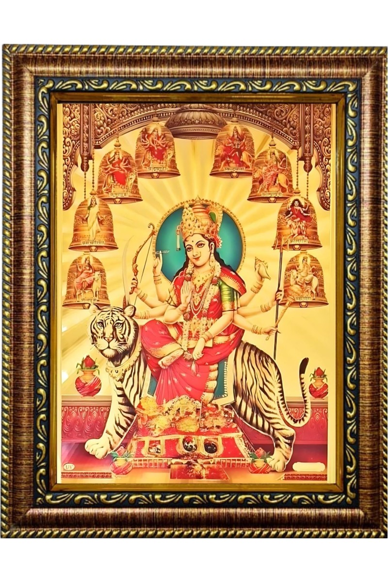 HI Tech Sales Golden Photo Frame Of Goddess Nav Durga/Maa Ambe with 9 Forms (35x26 cm)