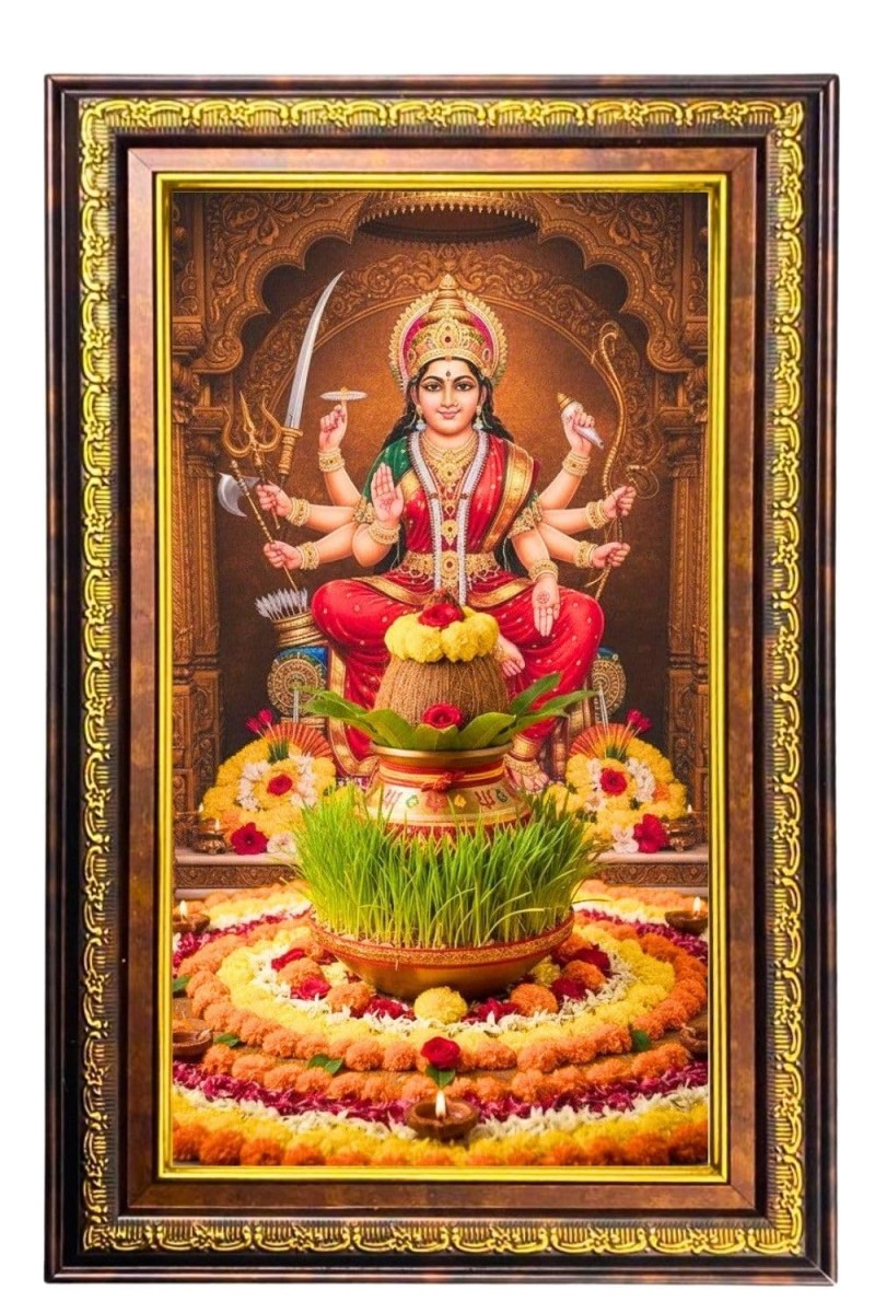 Ma Durga Digital Golden Balck Color Photo Frame | Hindu Religious Wall Decor | 10x16 Inches - Inspirational Wall Art For Office, Home Decor - Ideal Spiritual Gift (F16915)