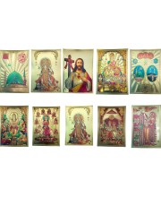 Golden Foil Hindu God Photo (set of 10) | Gold Plated Religious Wall Decor | Pooja Room Mandir Decoration | Gift for Diwali, Housewarming & Festivals (8x12)