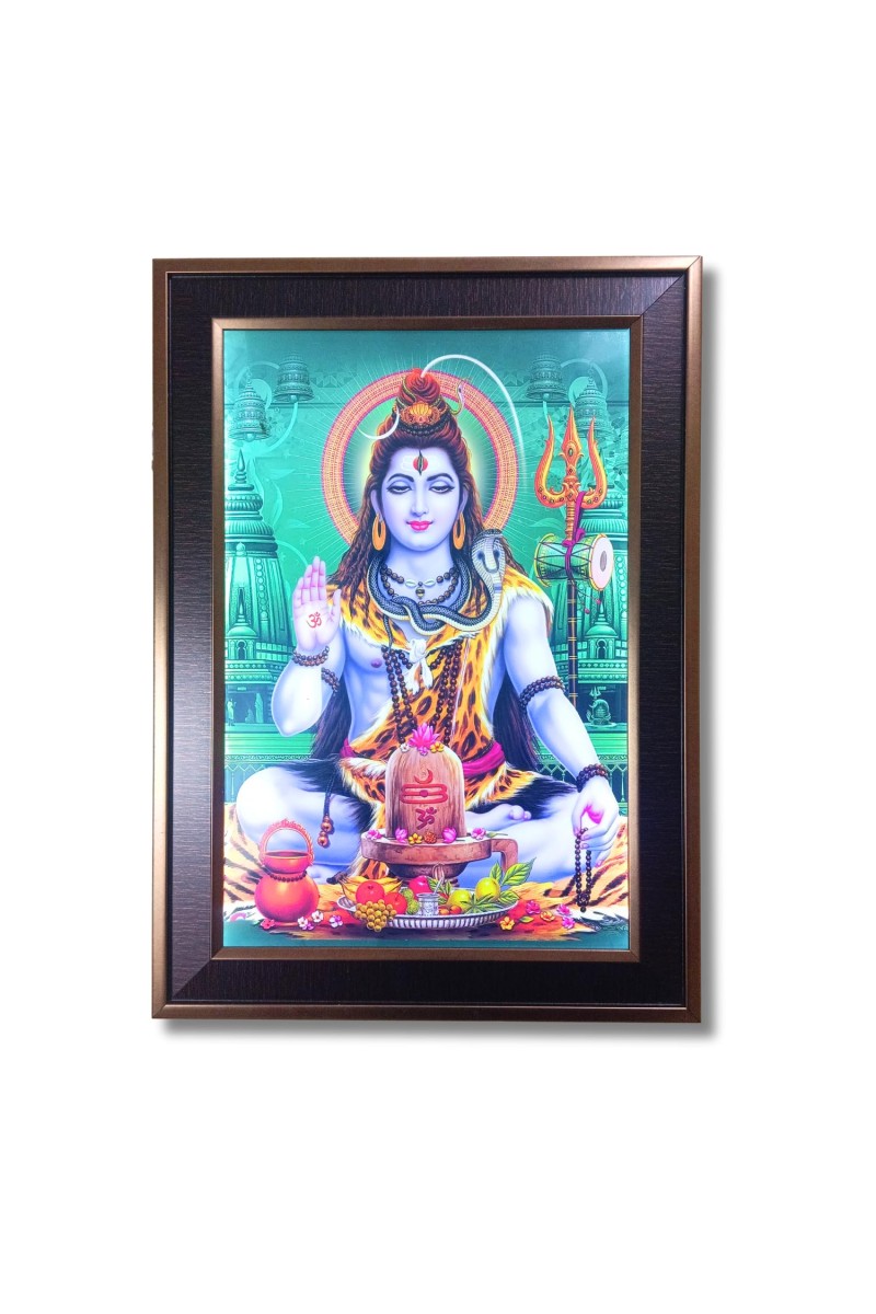 HiTechMart Lord Shiva with Shivling LED Photo Frame – Divine Wall Decor with Light, Hindu Religious God Picture for Home Temple, Pooja Room, or Gift – 12x18 Inch