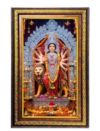 Goddess Durga Digital Golden Balck Color Photo Frame | Hindu Religious Wall Decor | 10x16 Inches - Inspirational Wall Art For Office, Home Decor - Ideal Spiritual Gift (F16907)