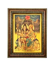 Hitech Sales Lord Shivji Family shiv Parvati Kartik Ganesh with their Bahana gold plated photo with Waterproof Glass Cover 9X7 for Table, Temple Wall, Mandir, Home Decor